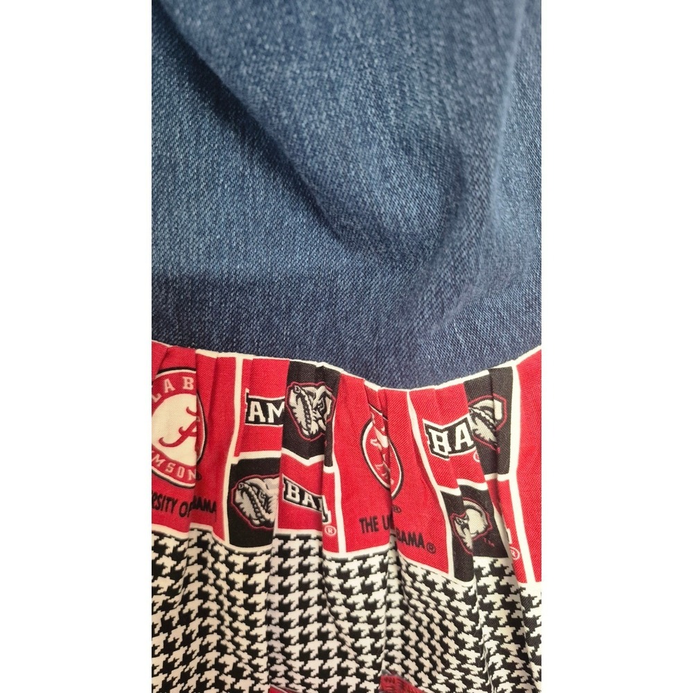 Roll Tide Alabama‎ Crimson Tide Ruffle Hem Denim Jeans Upcycled Fan Pants LG 12 - Picture 12 of 16